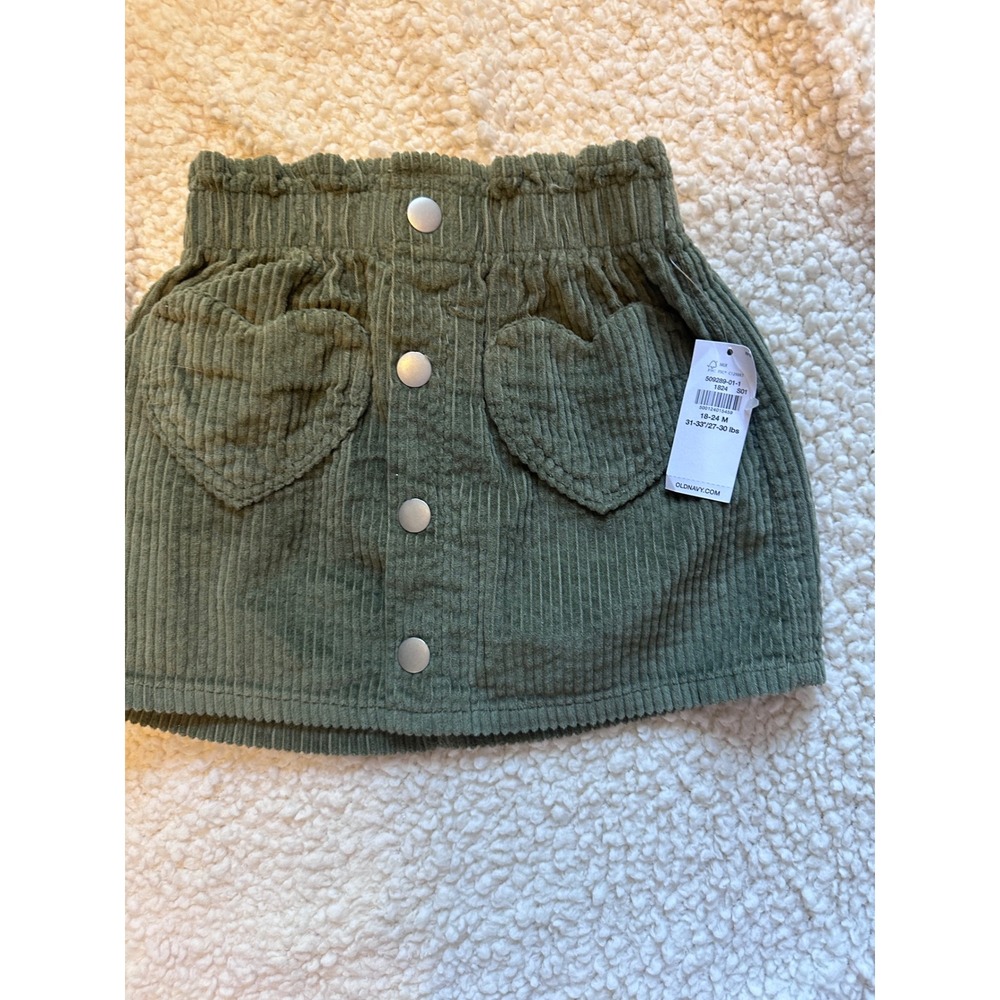 Old Navy Toddler Girls Olive Green Corduroy Heart Pocket Skirt 18-24M NWT